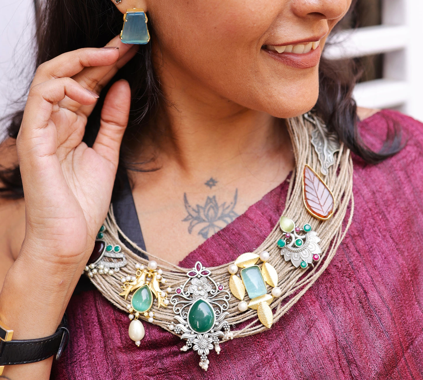 Toshani Jute Ornamental Necklace & Earrings set