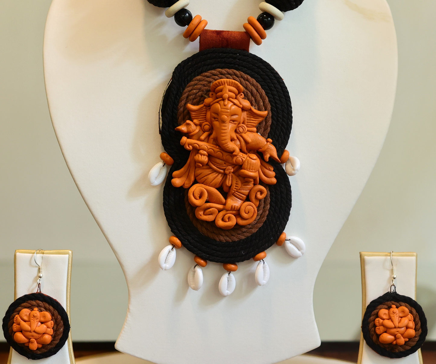 Ganesha Poly Ceramic Necklace & Earring set