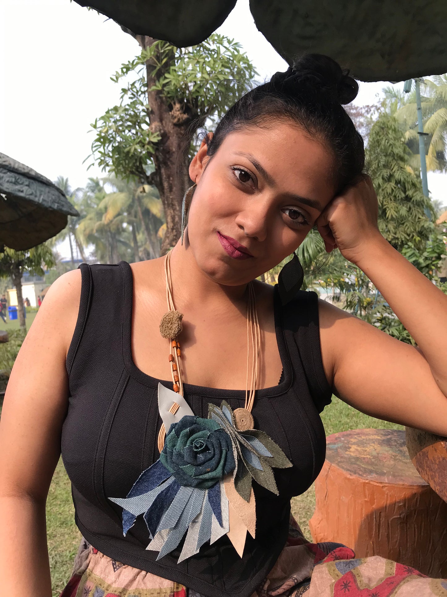 Amira Denim Necklace & Earrings set