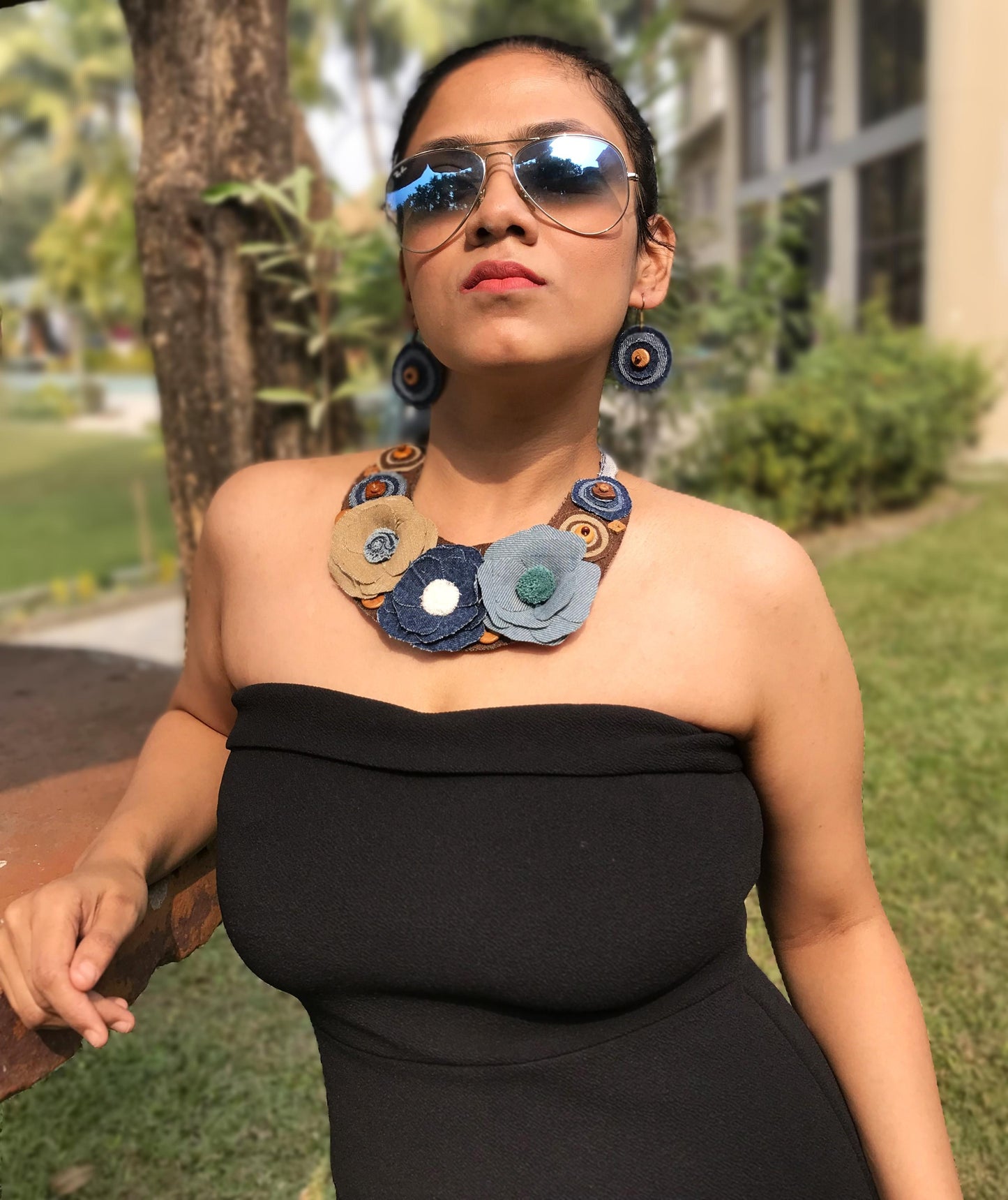 Juliette Denim Necklace & Earrings set