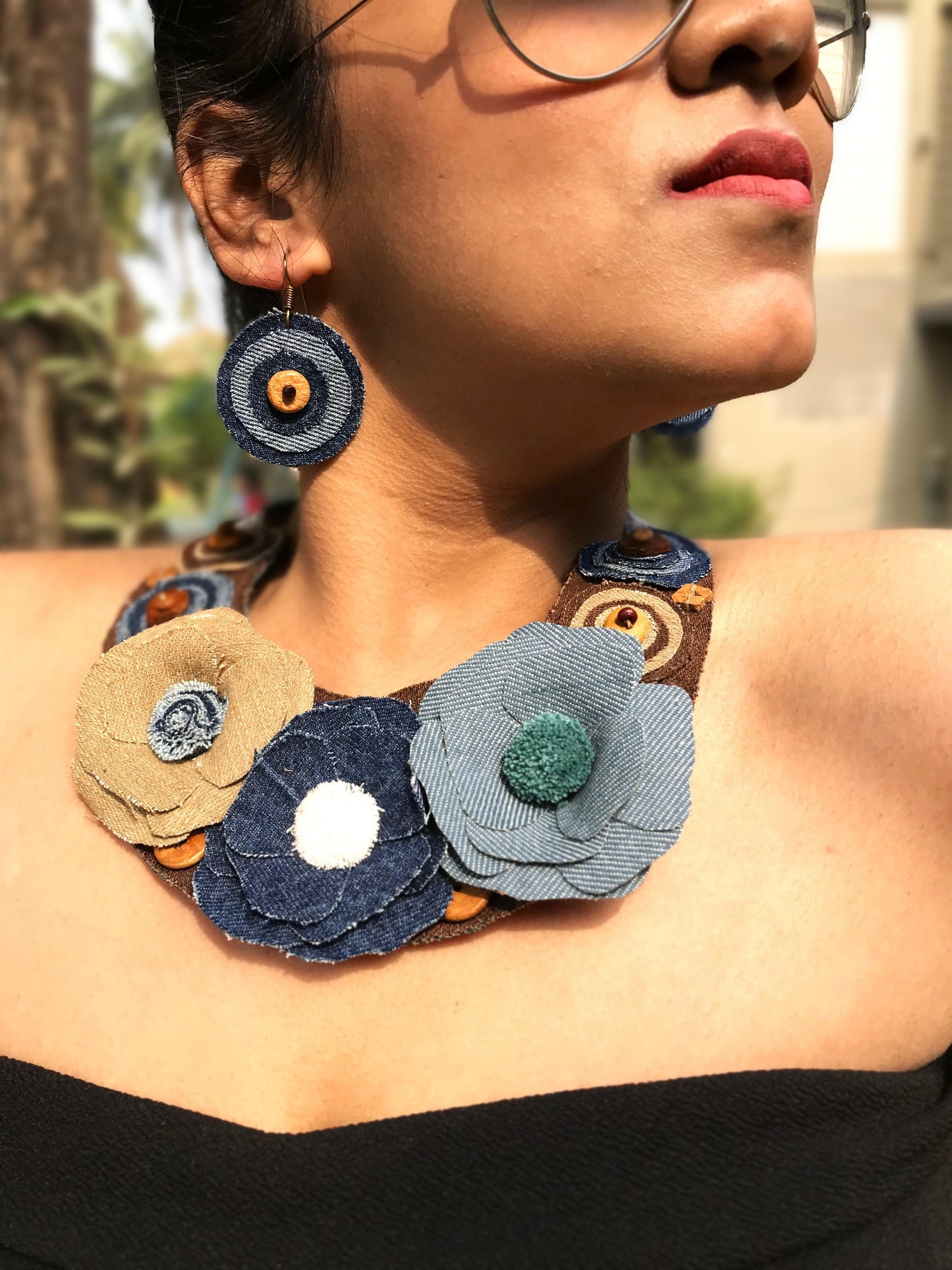 Juliette Denim Necklace & Earrings set