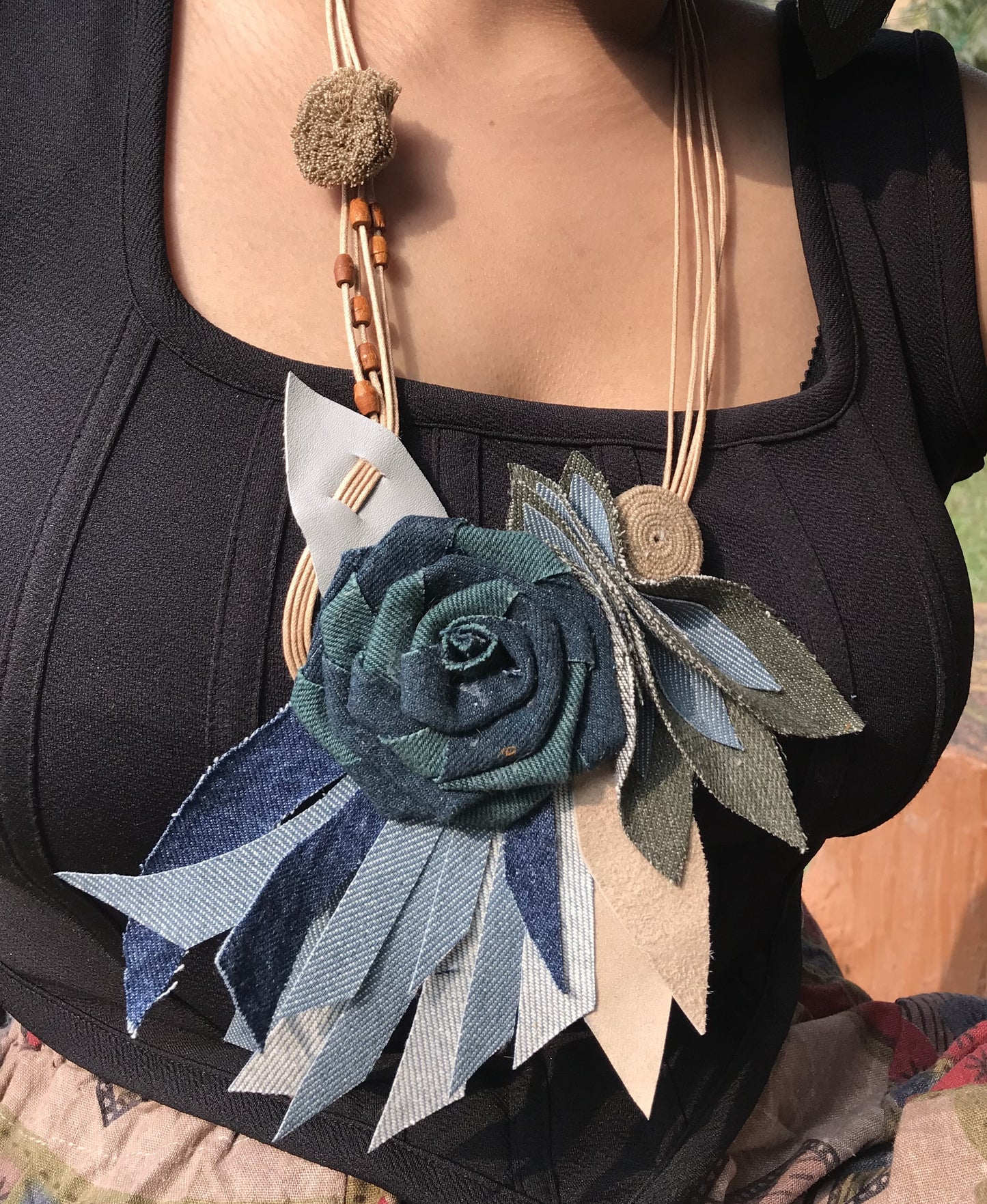 Amira Denim Necklace & Earrings set