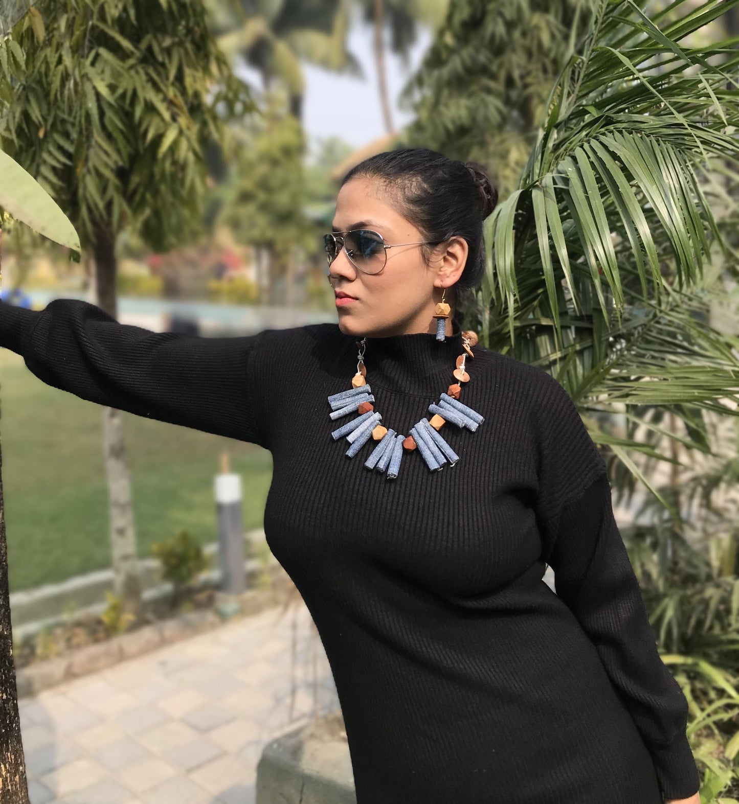 Gia Denim Necklace & Earrings set
