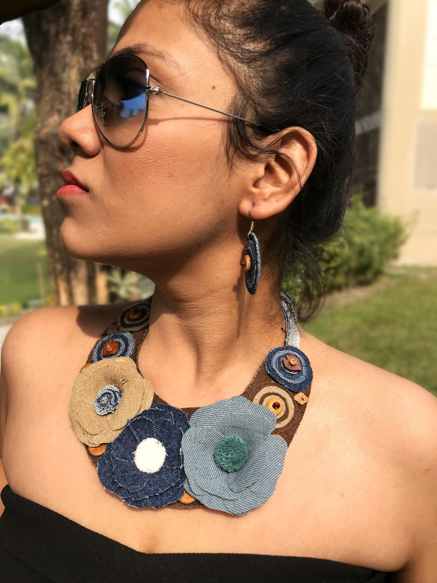 Juliette Denim Necklace & Earrings set