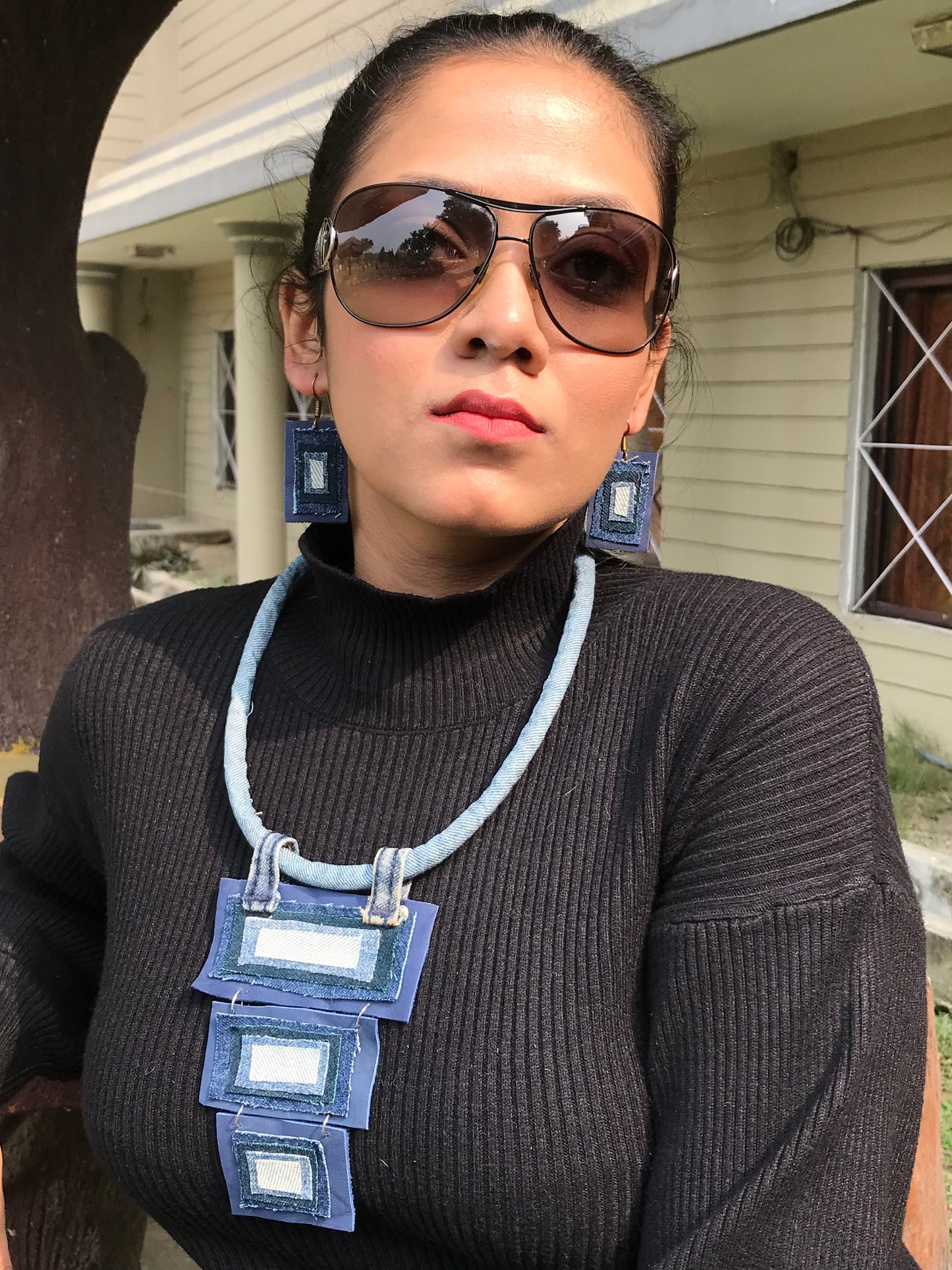 Andrea Denim Necklace & Earrings set