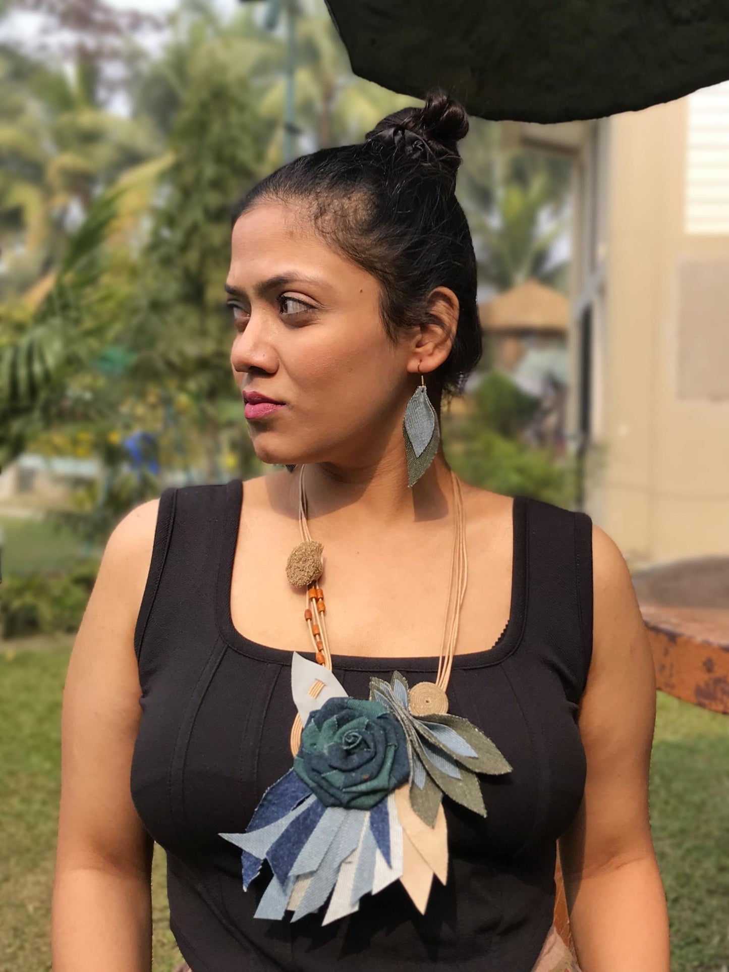 Amira Denim Necklace & Earrings set