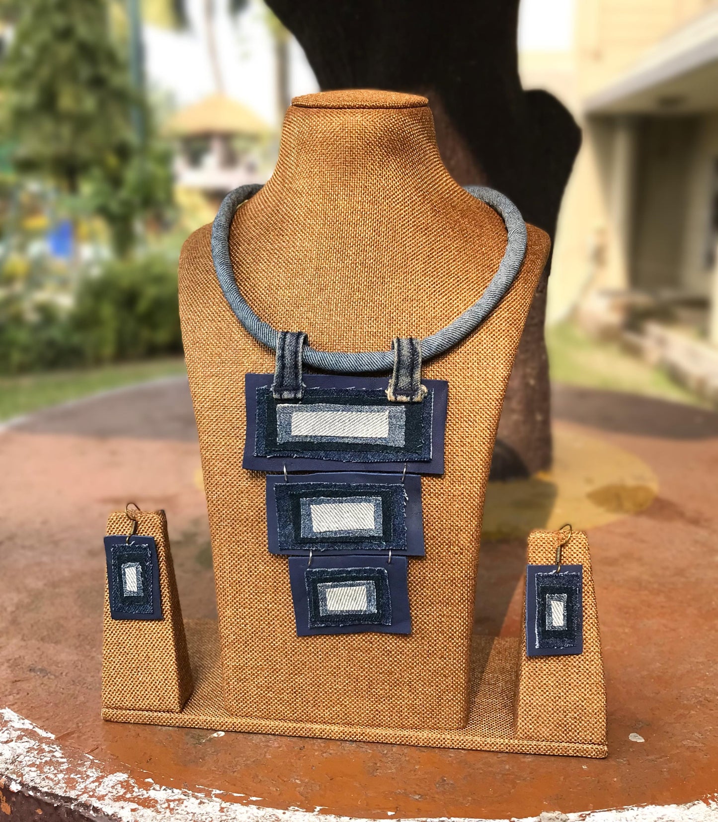 Andrea Denim Necklace & Earrings set