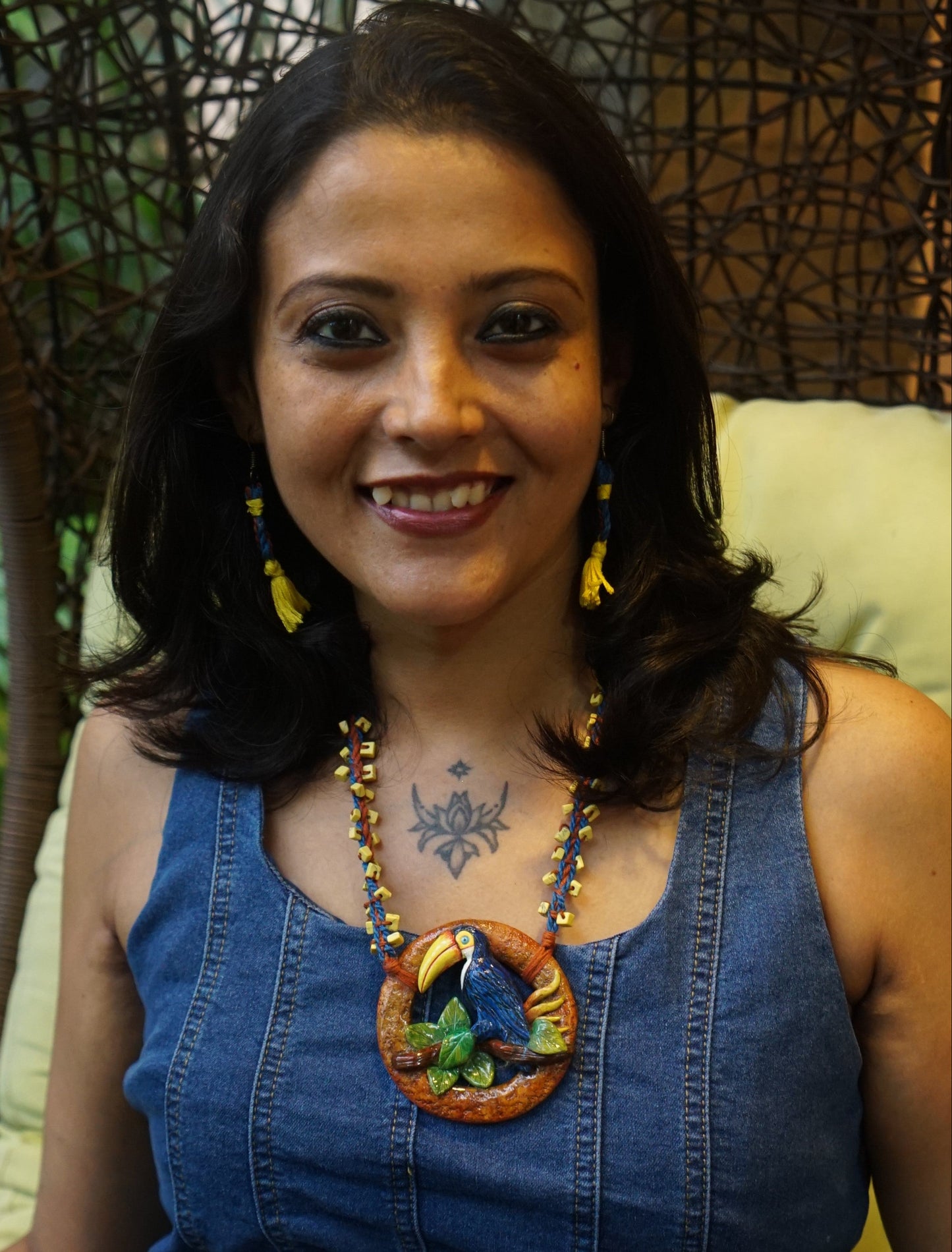 Hivang Hornbill Clay Necklace & Earring set