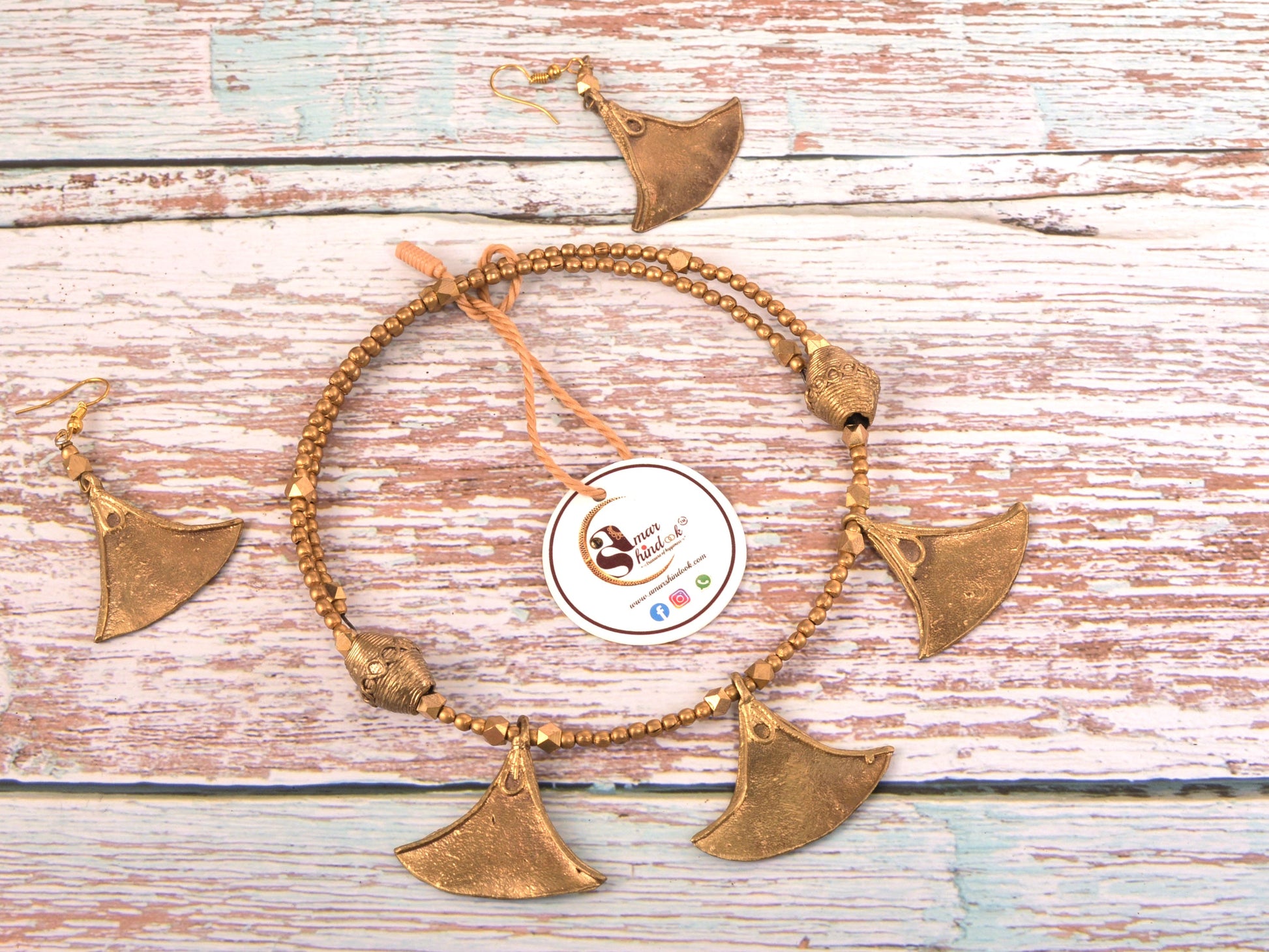 Aaheli Dokra Jewellery Hasli Necklace & Earrings Set