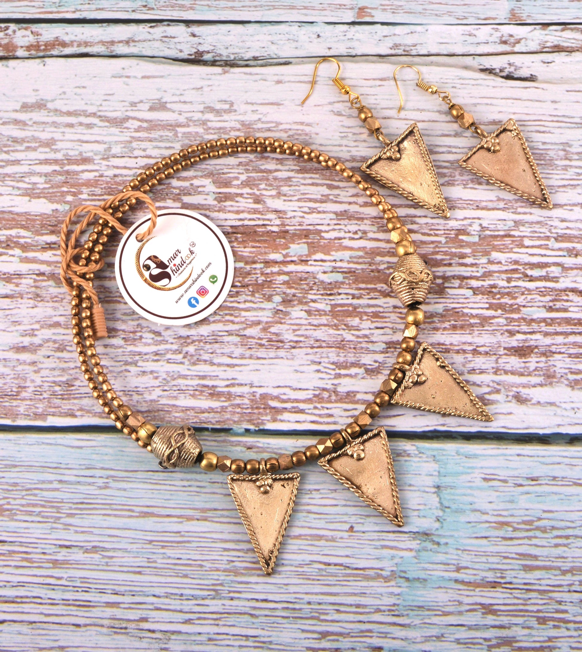 Arjita Dokra Jewellery Hasli Necklace & Earrings Set