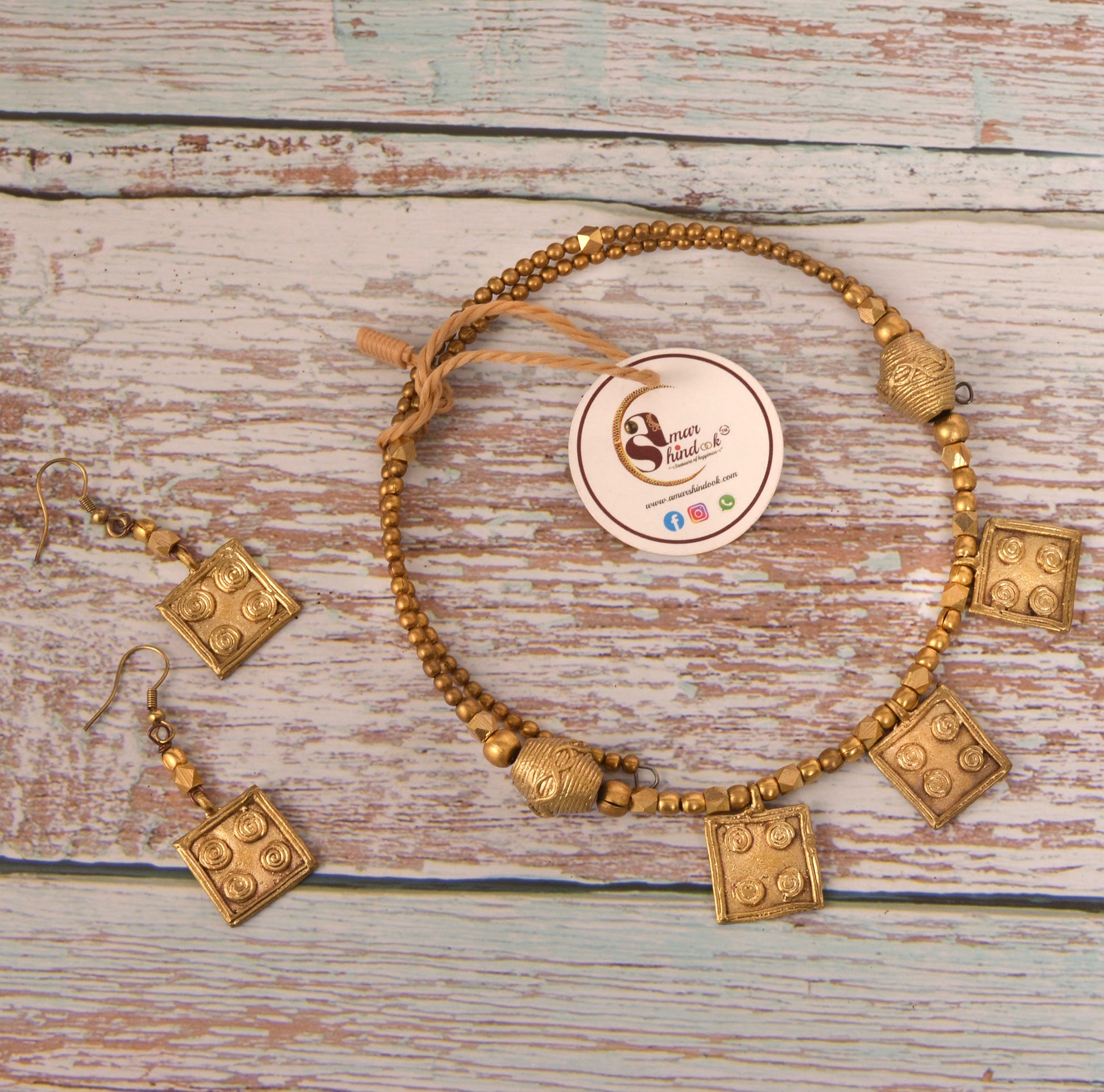 Anvi Dokra Jewellery Hasli Necklace & Earrings Set