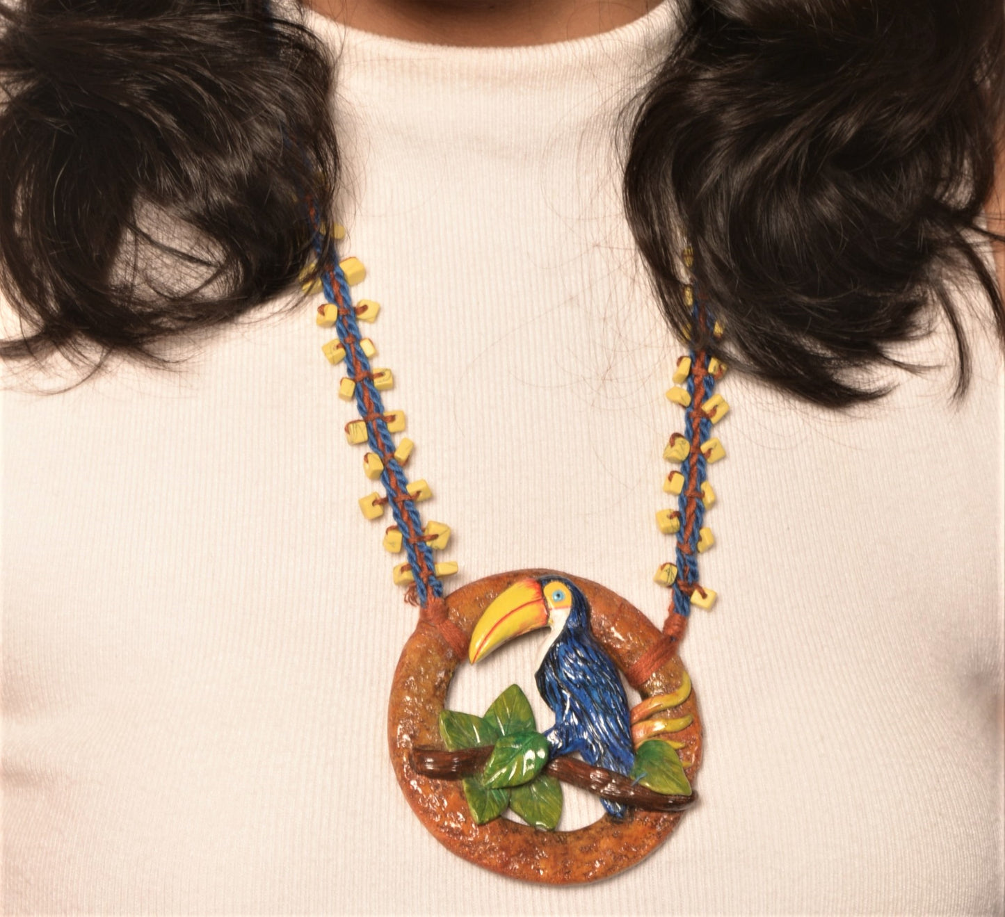 Hivang Hornbill Clay Necklace & Earring set