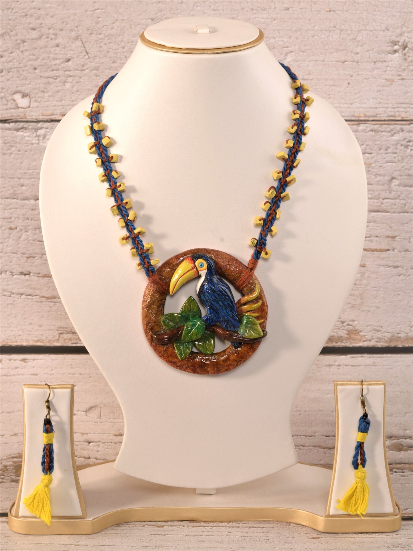 Hivang Hornbill Clay Necklace & Earring set