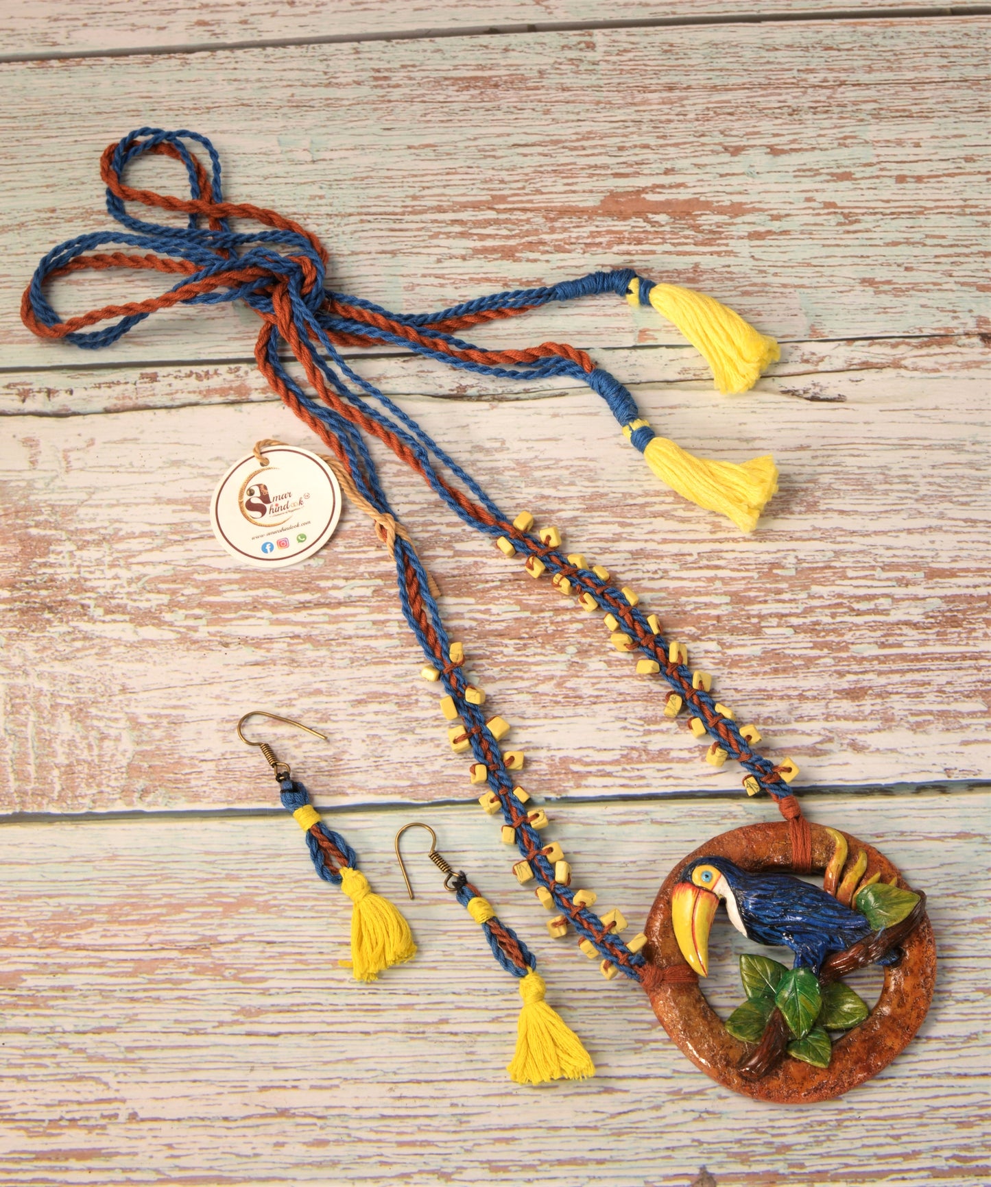 Hivang Hornbill Clay Necklace & Earring set