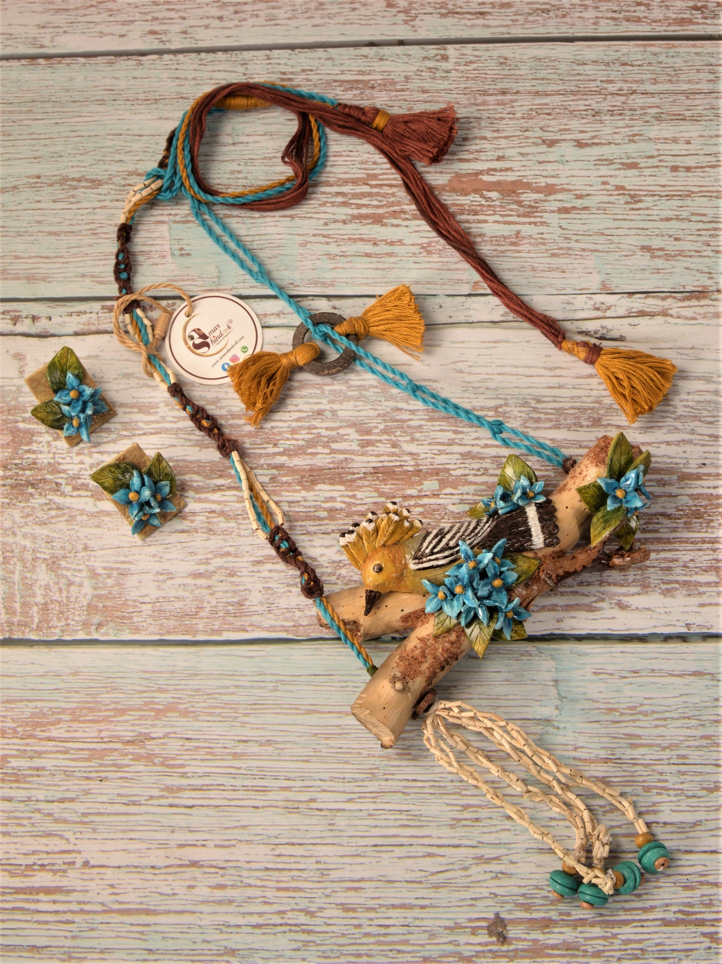 Upupa Hoopoe Clay Necklace & Earring set