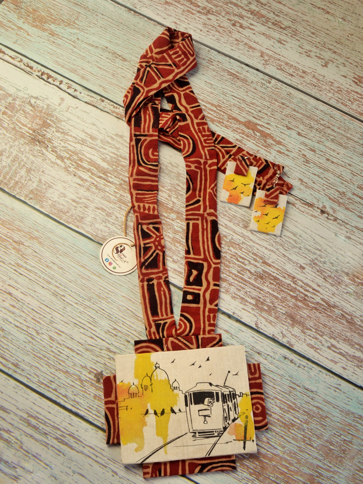 Abhiri Fabric Kolkata Theme Necklace & Earrings set