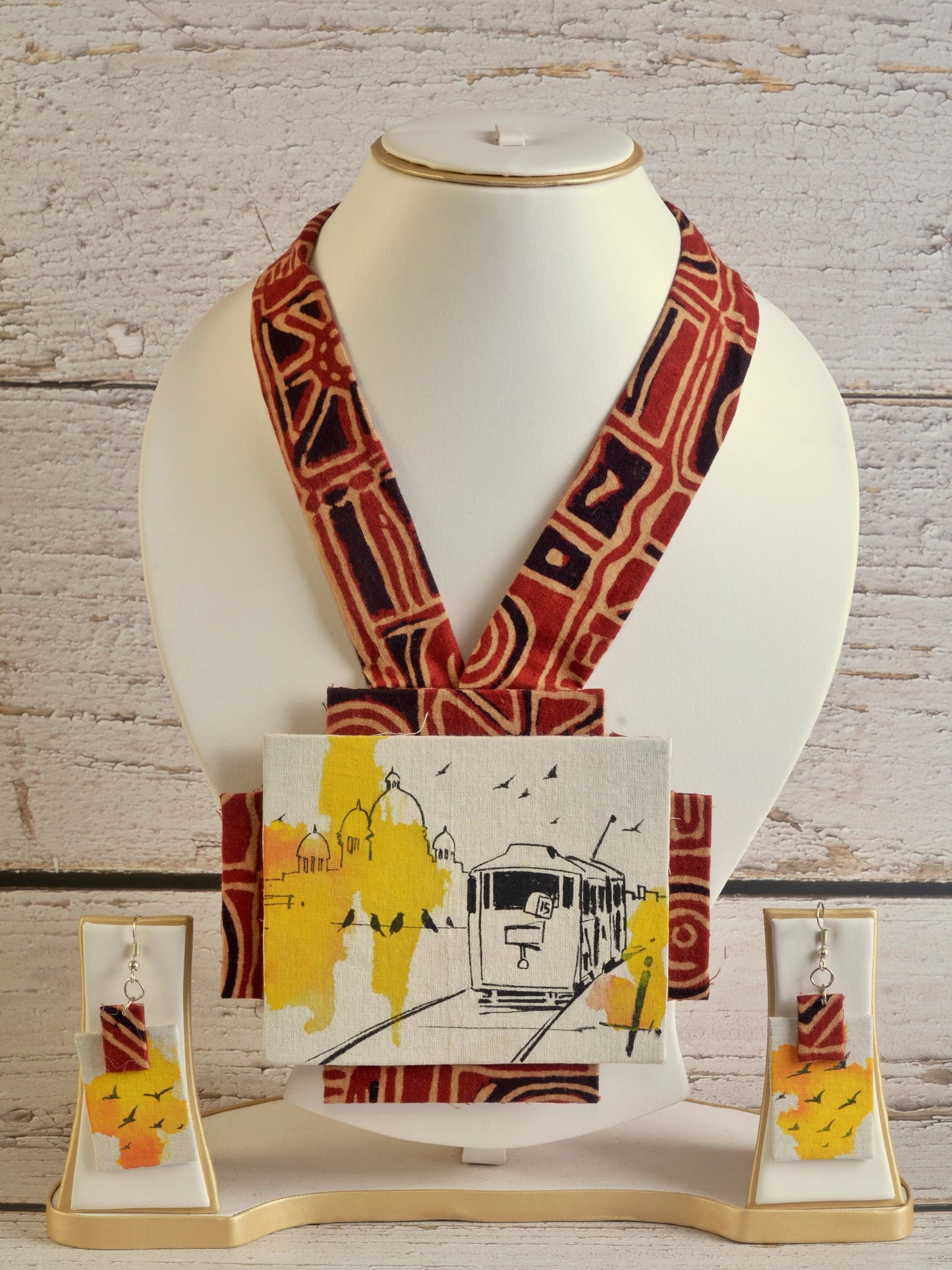 Abhiri Fabric Kolkata Theme Necklace & Earrings set
