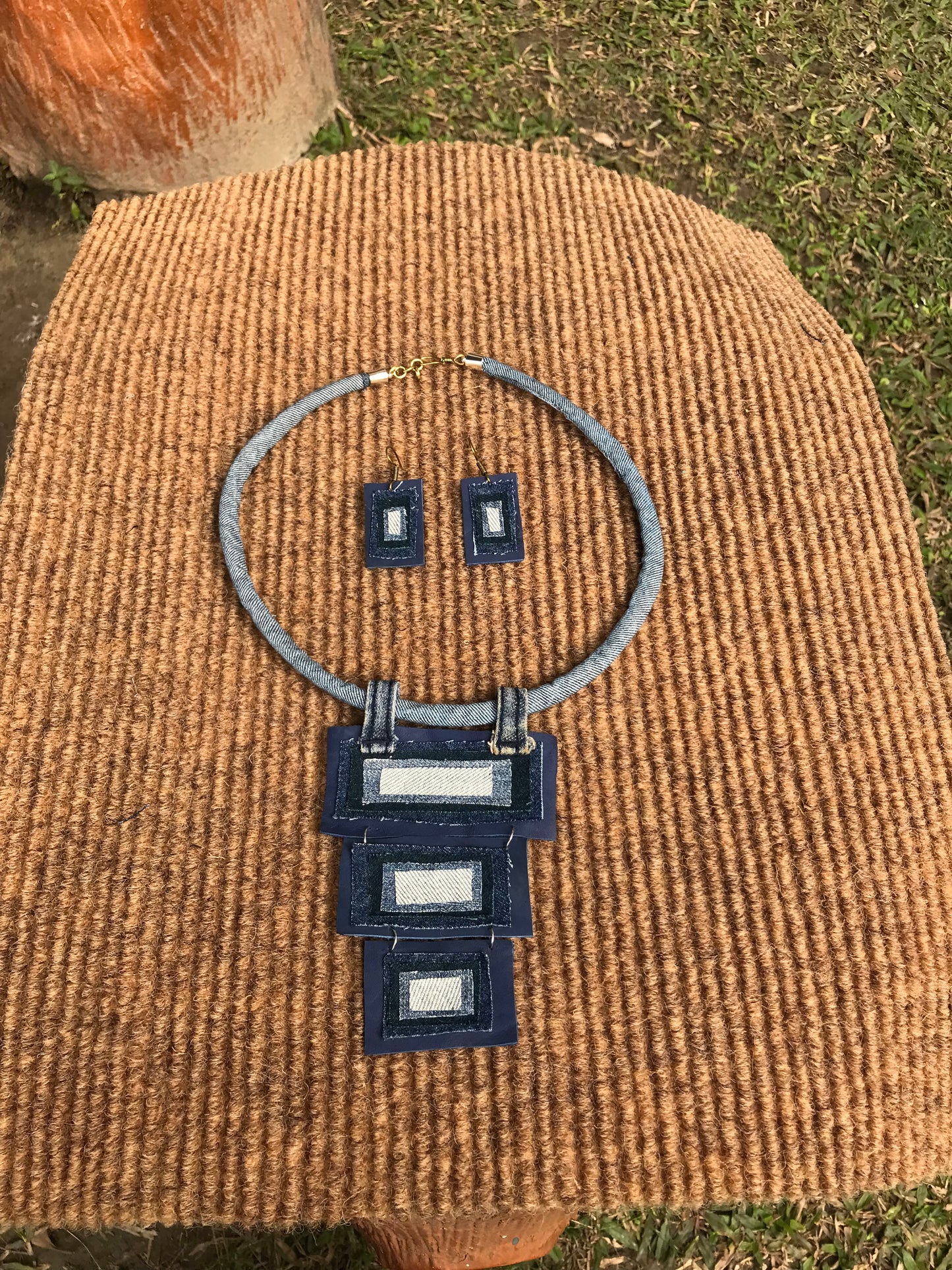 Andrea Denim Necklace & Earrings set
