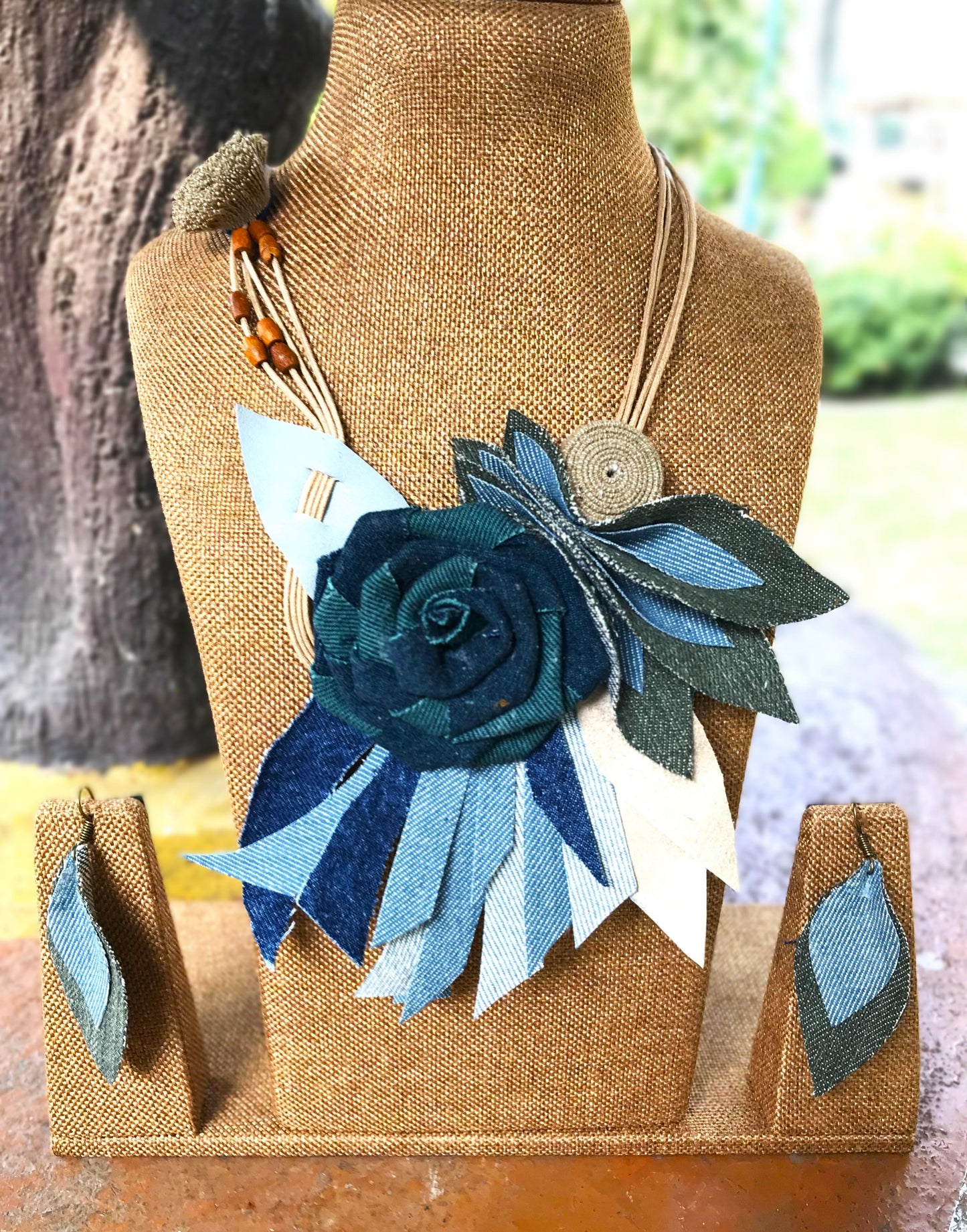 Amira Denim Necklace & Earrings set