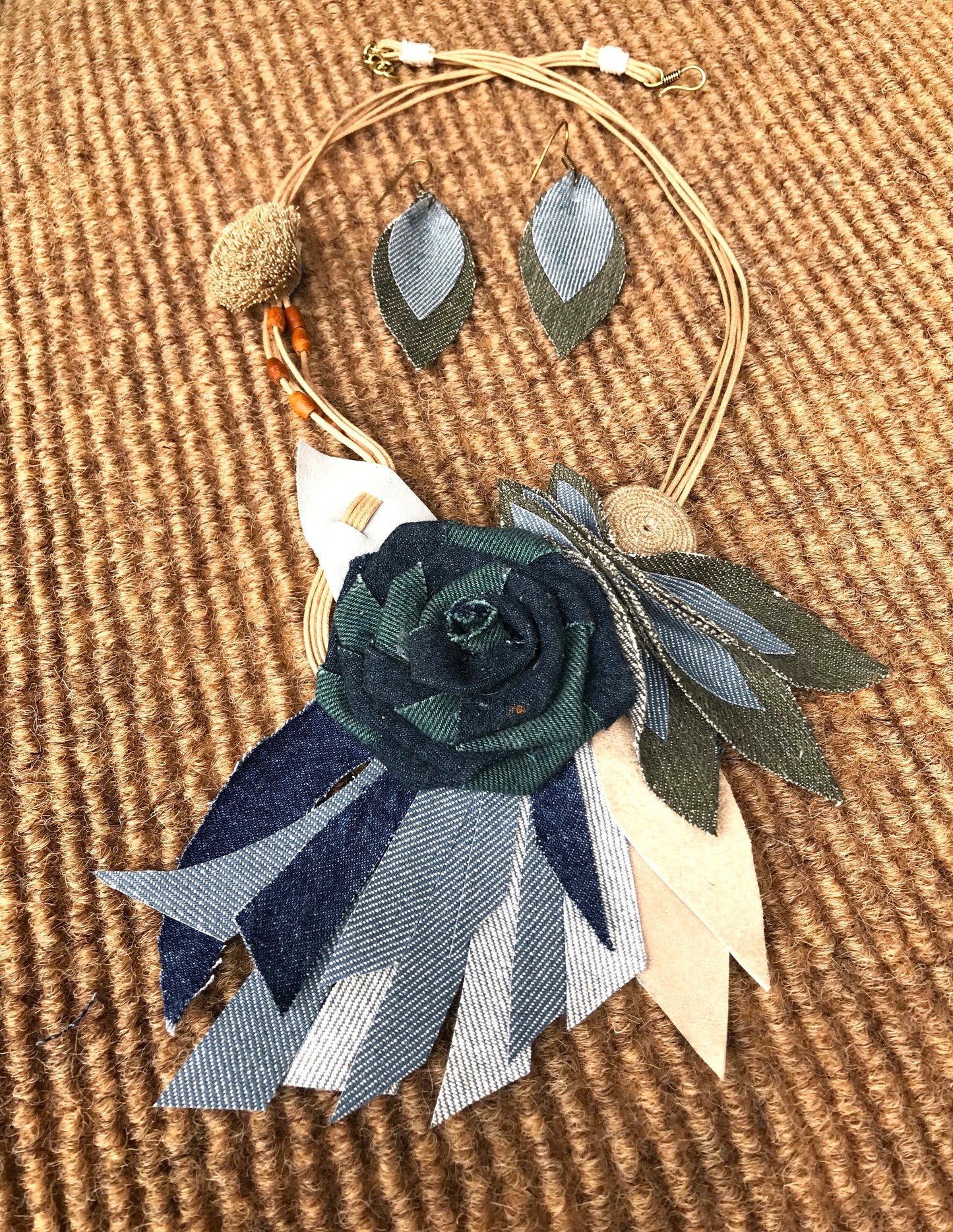 Amira Denim Necklace & Earrings set