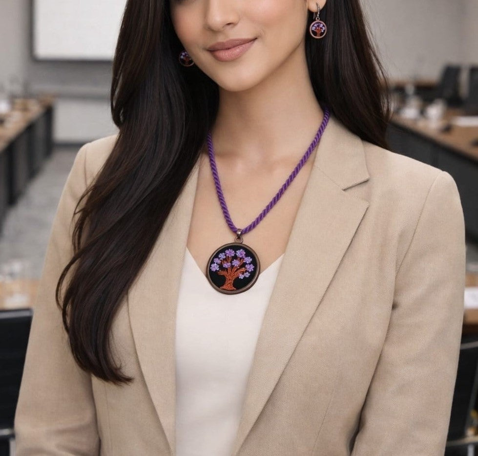 Bluma Embroidered Fabric Necklace & Earrings set
