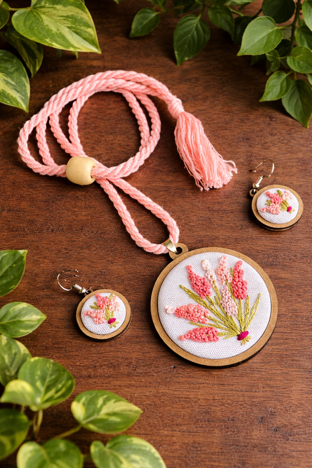 Deetya Embroidered Fabric Necklace & Earrings set