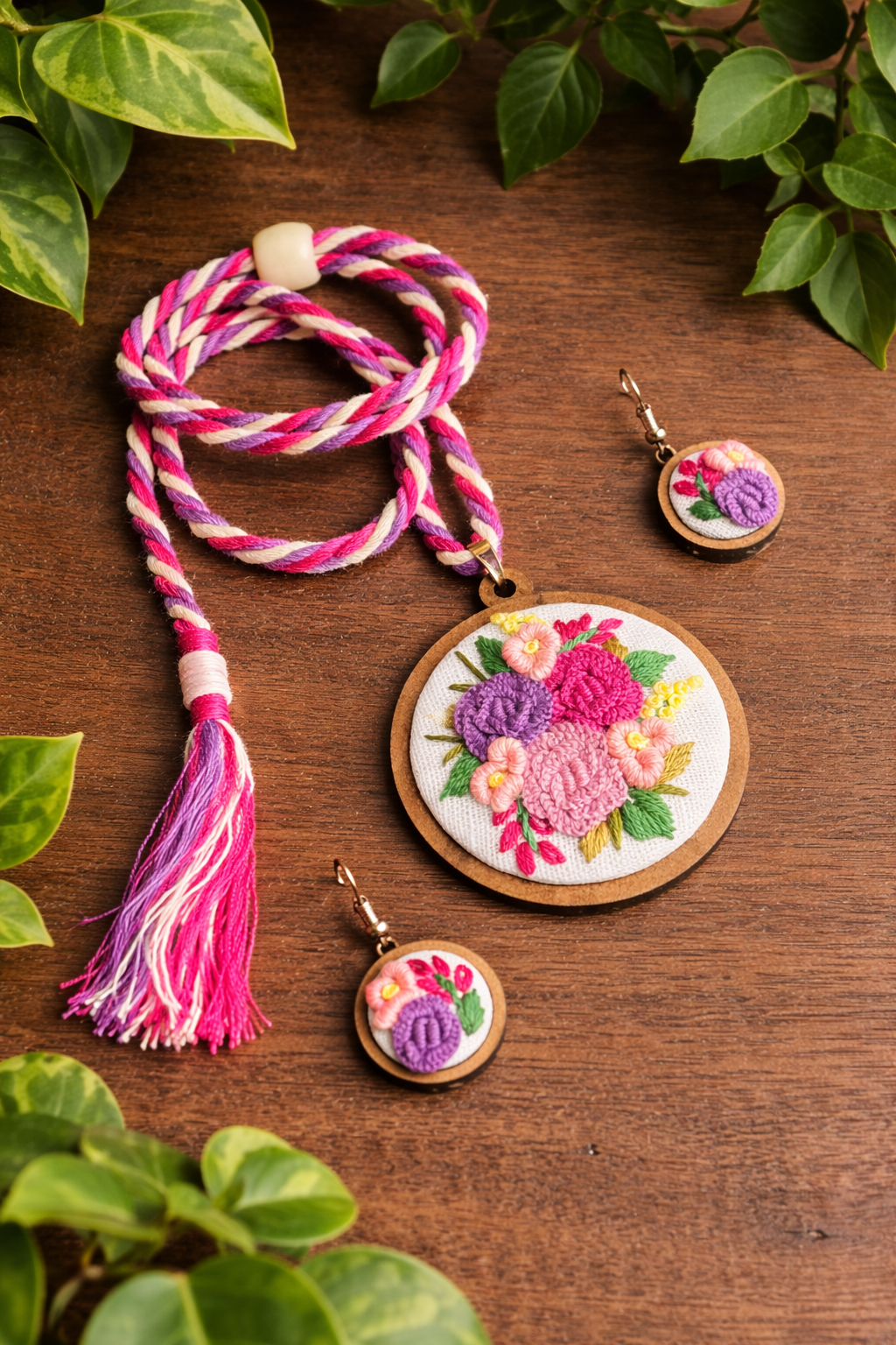 Saisha Embroidered Fabric Necklace & Earrings set