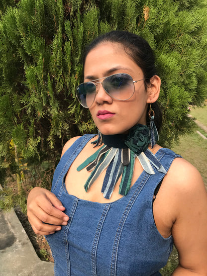 Diana Denim Necklace & Earrings set