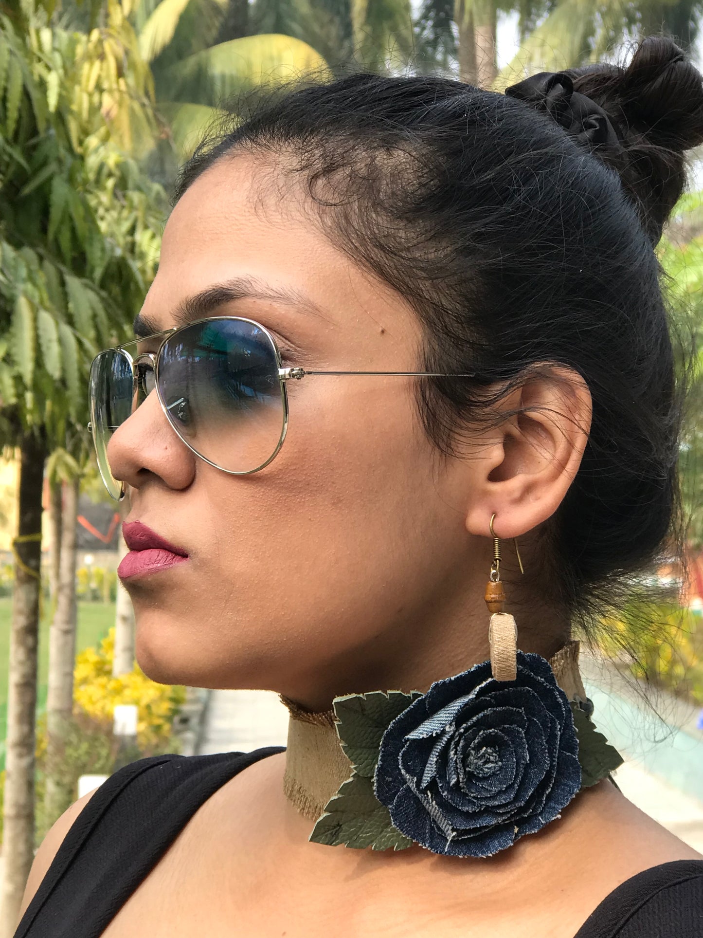 Liana Denim Necklace & Earrings set