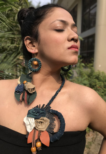 Jane Denim Necklace & Earrings set