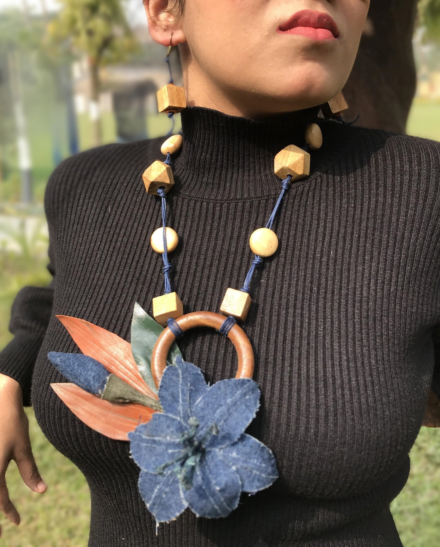 Mary Denim Necklace & Earrings set