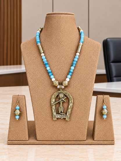 Kanha Krishna Dokra Necklace & Earrings Set
