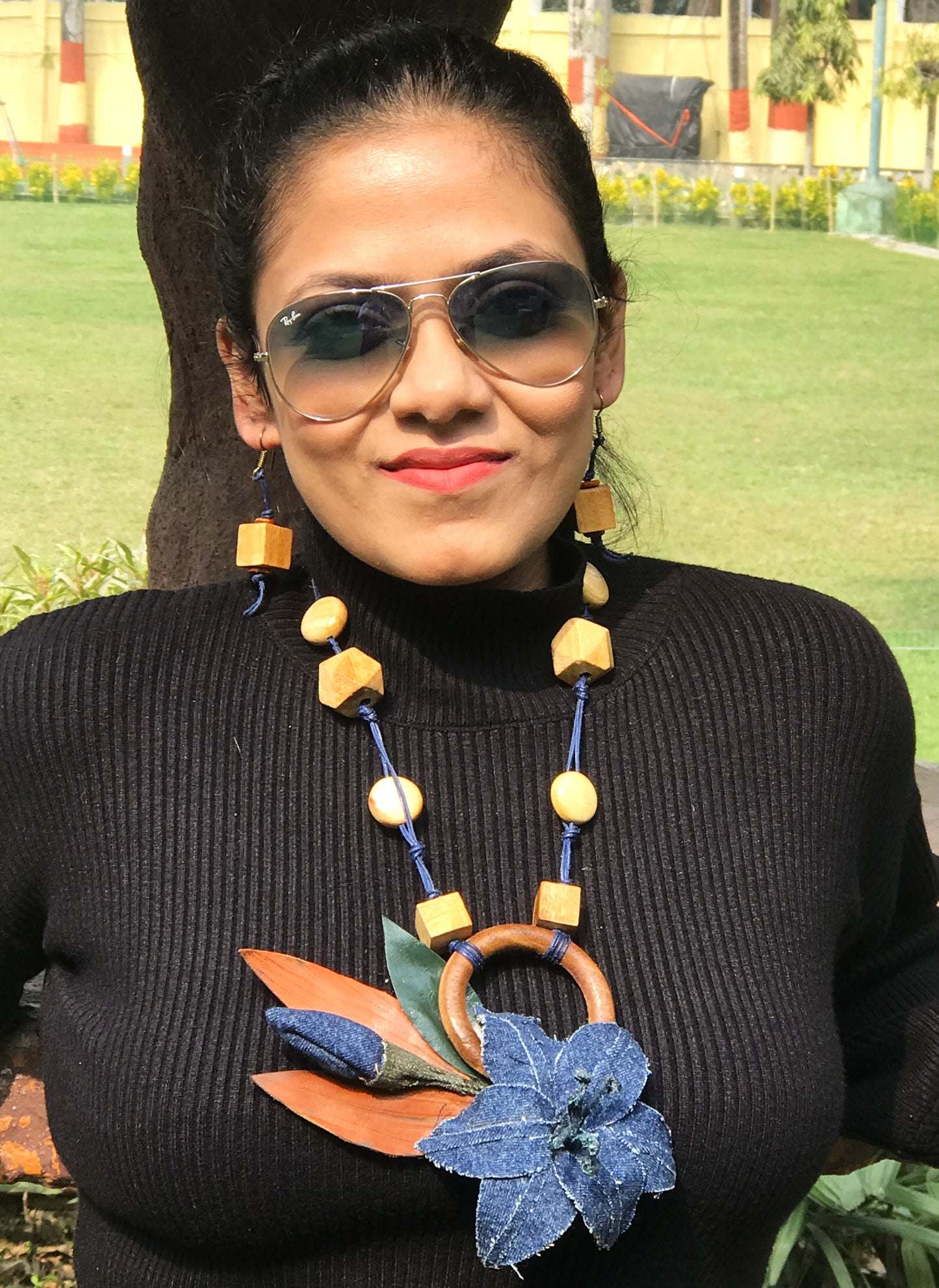 Mary Denim Necklace & Earrings set