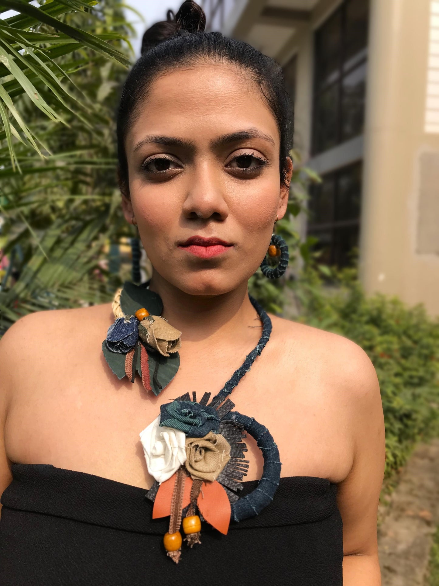 Jane Denim Necklace & Earrings set