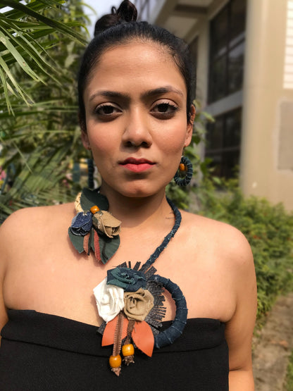 Jane Denim Necklace & Earrings set