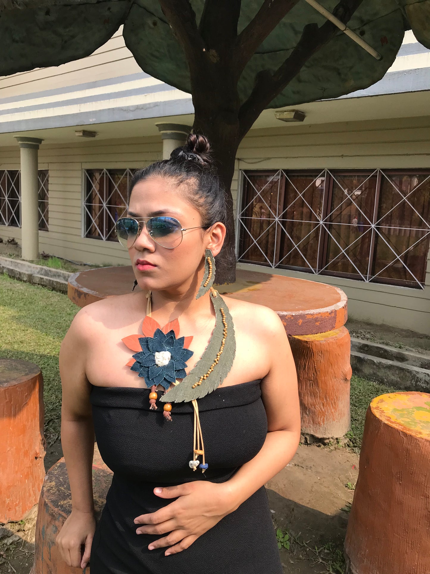 Alexa Denim Necklace & Earrings set