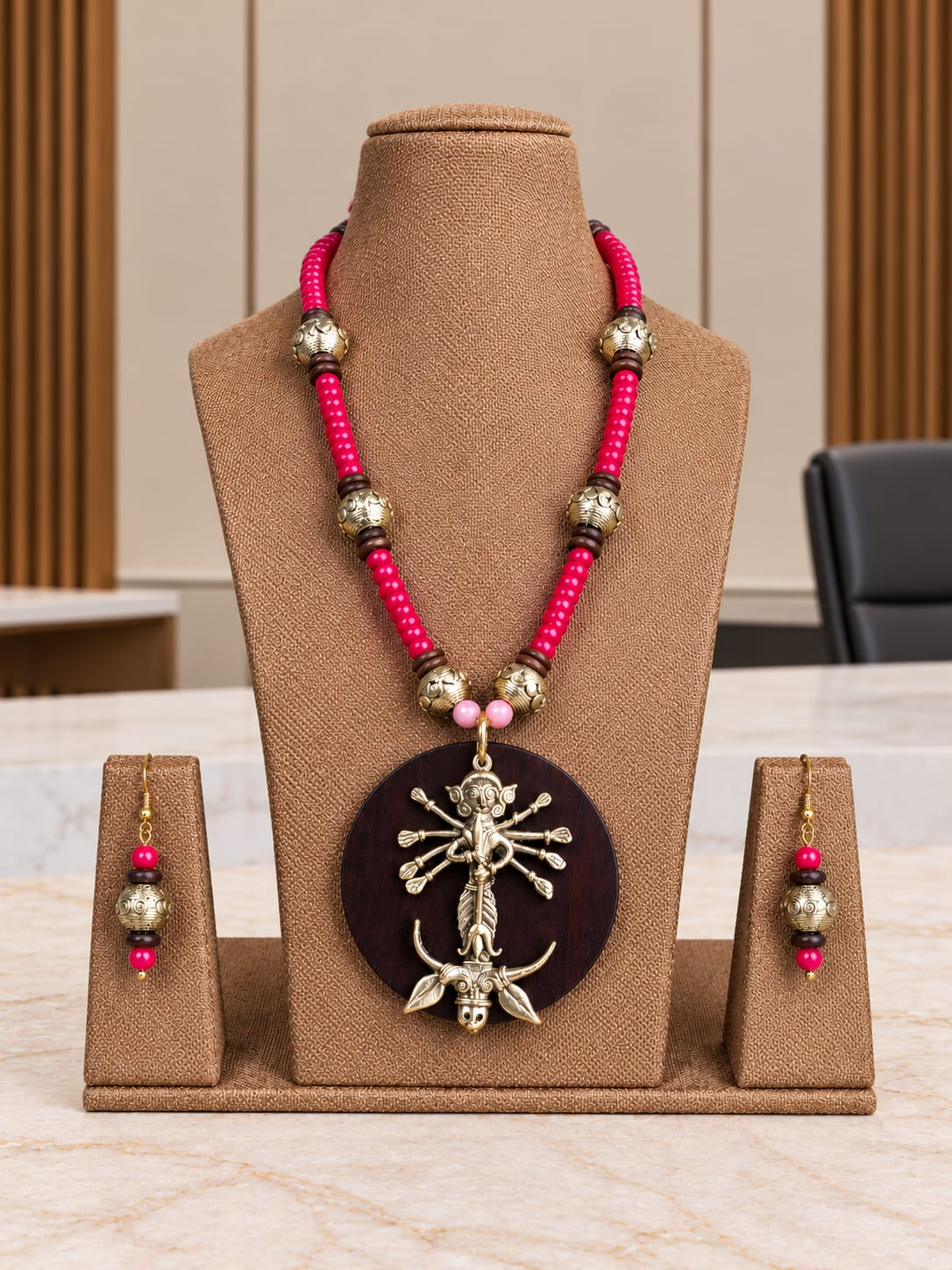 Ambika Durga Dokra Necklace & Earrings Set