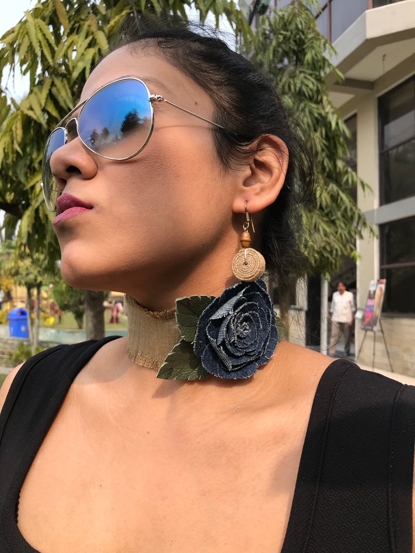Liana Denim Necklace & Earrings set