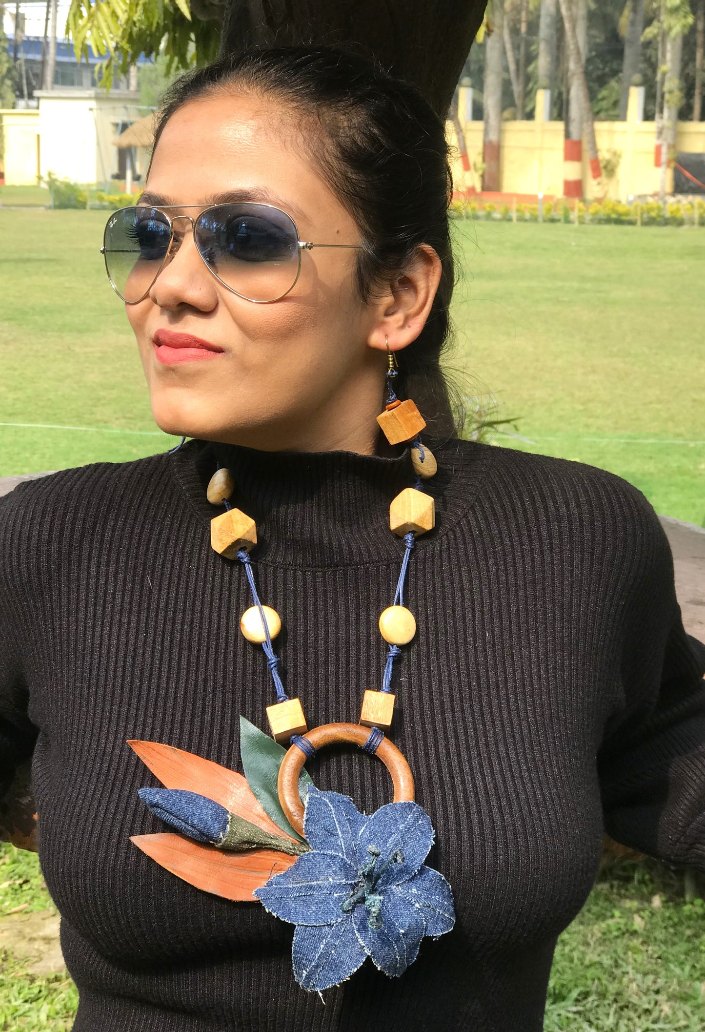 Mary Denim Necklace & Earrings set