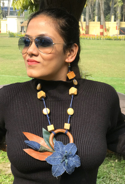 Mary Denim Necklace & Earrings set