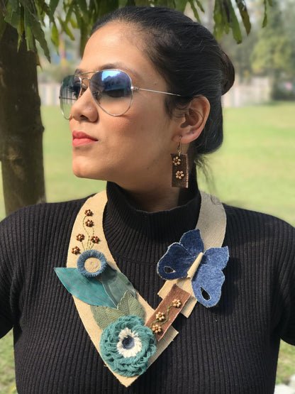 Alina Denim Necklace & Earrings set