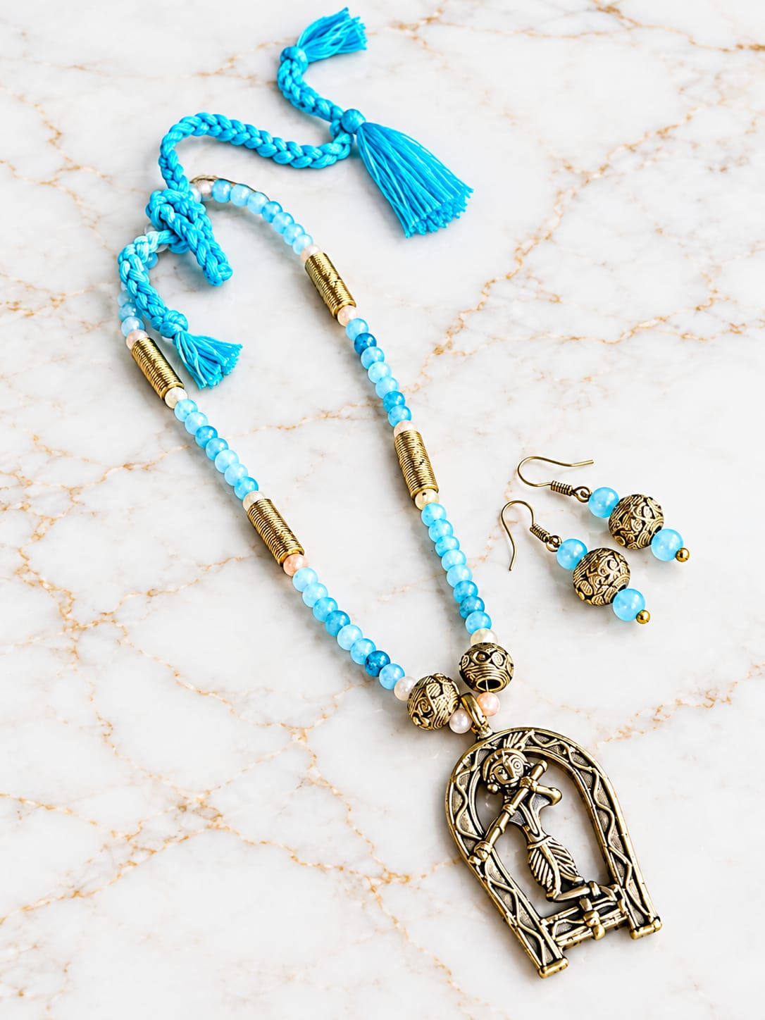 Kanha Krishna Dokra Necklace & Earrings Set