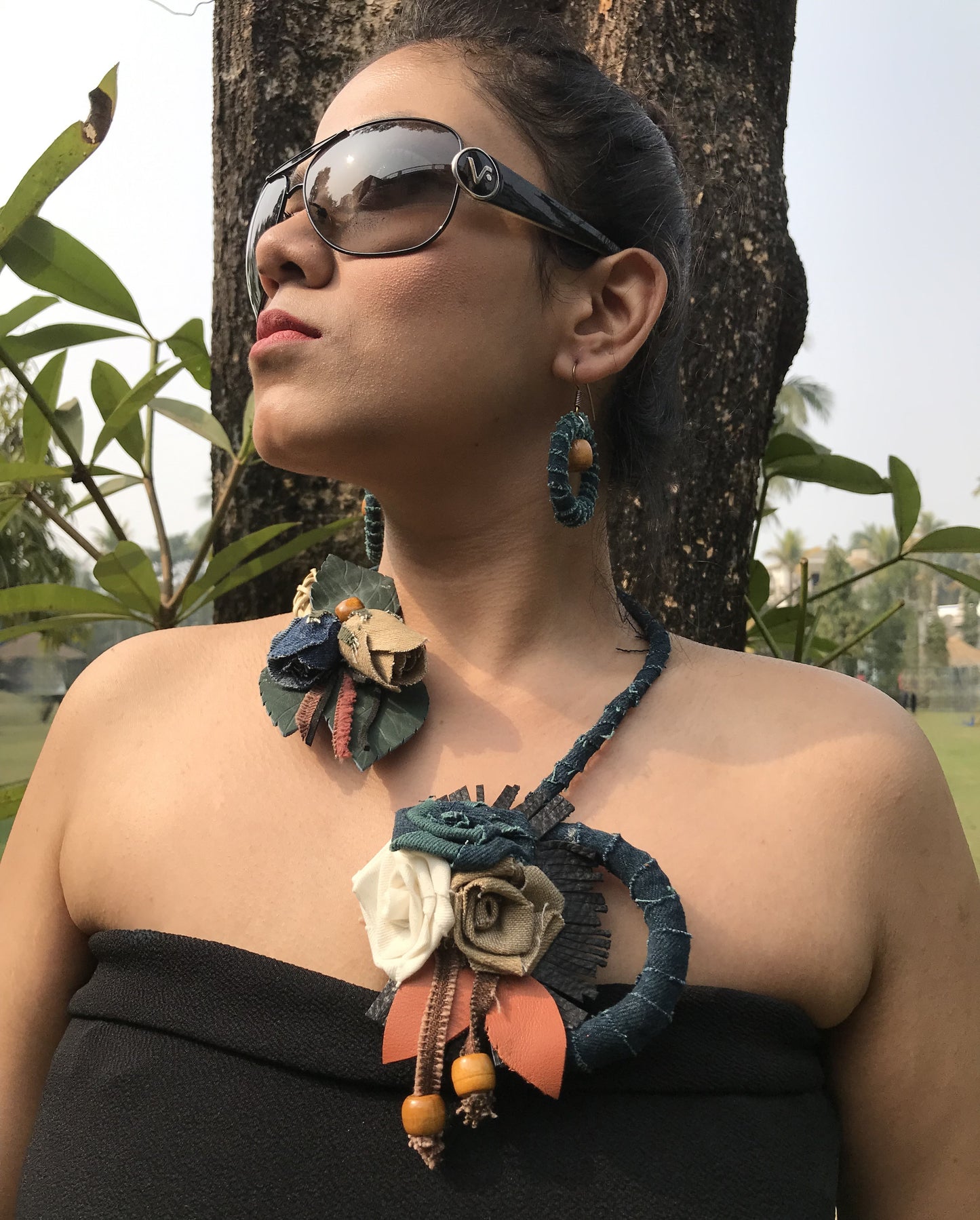 Jane Denim Necklace & Earrings set