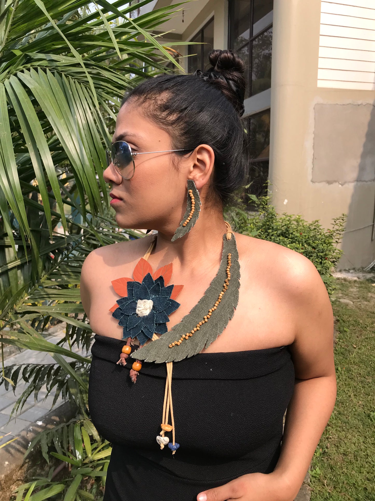 Alexa Denim Necklace & Earrings set
