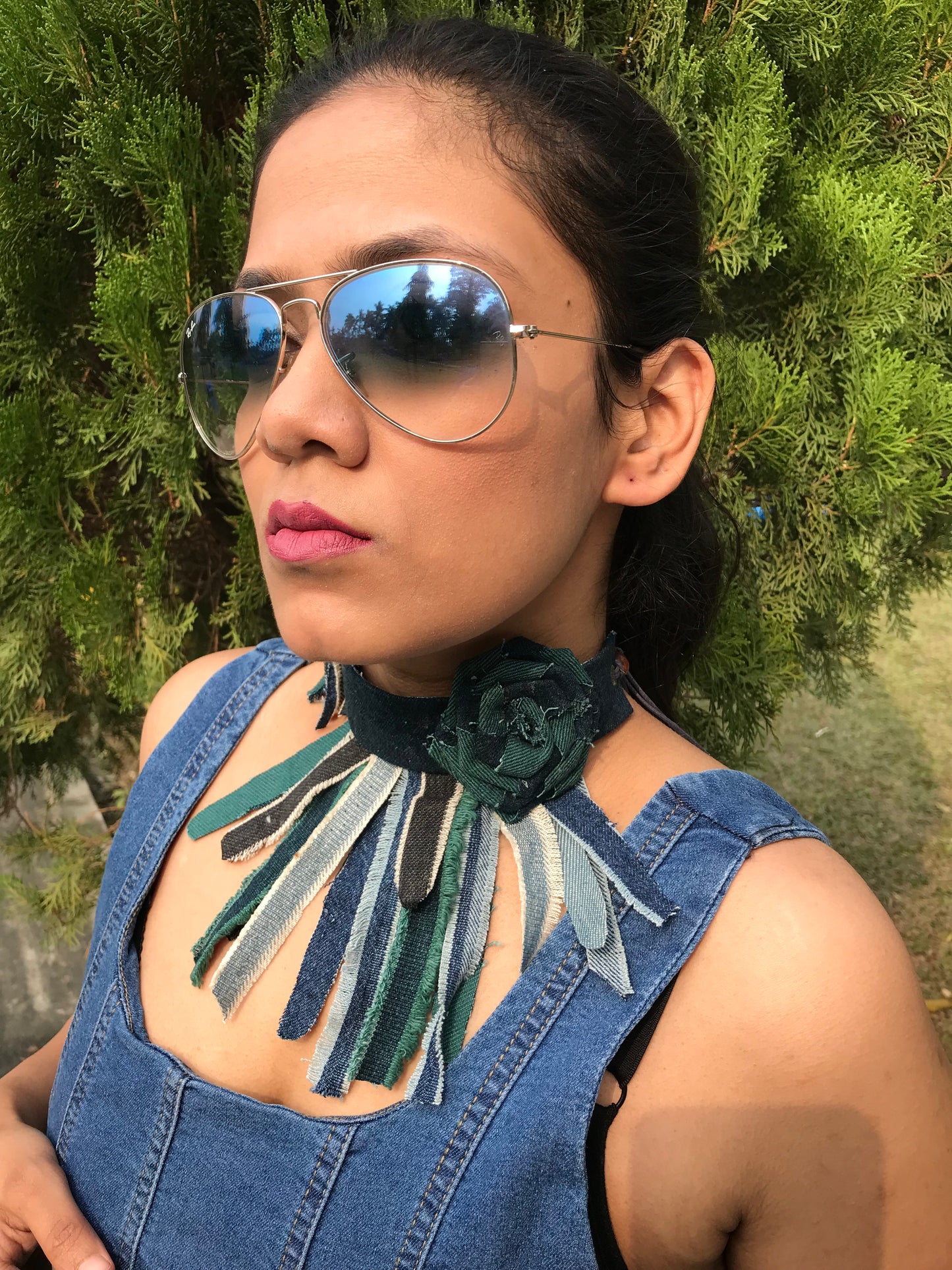 Diana Denim Necklace & Earrings set