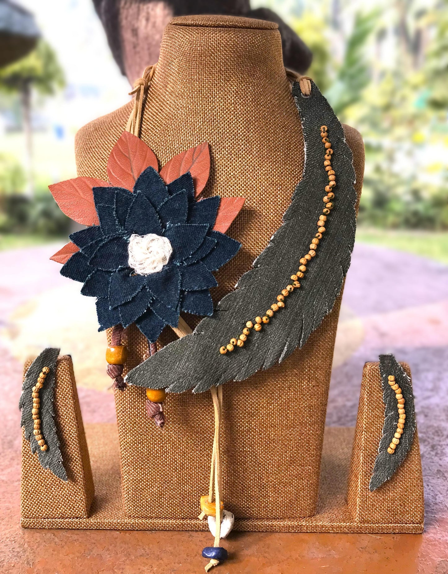 Alexa Denim Necklace & Earrings set