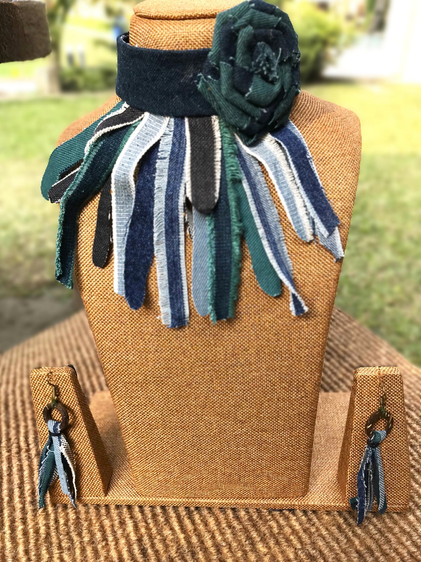 Diana Denim Necklace & Earrings set
