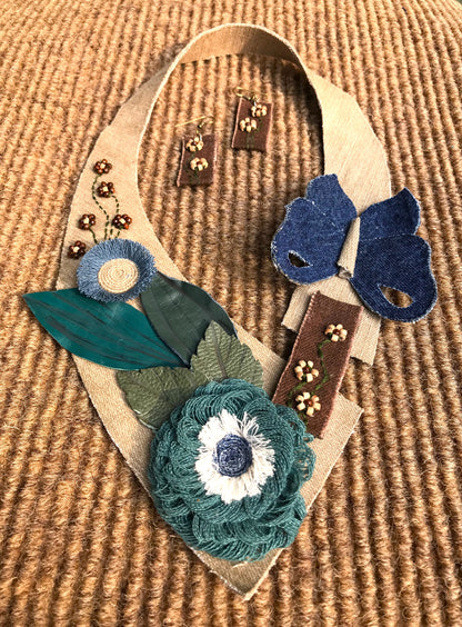 Alina Denim Necklace & Earrings set