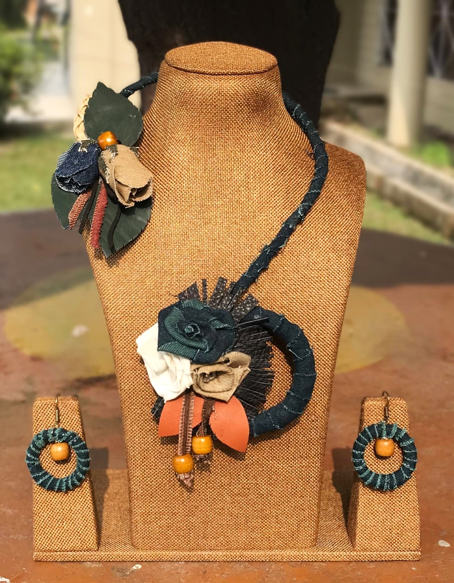 Jane Denim Necklace & Earrings set