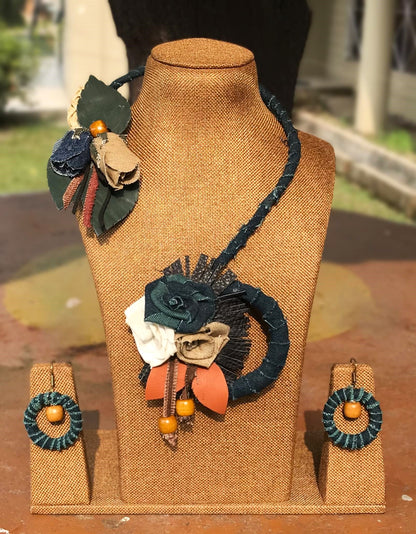 Jane Denim Necklace & Earrings set